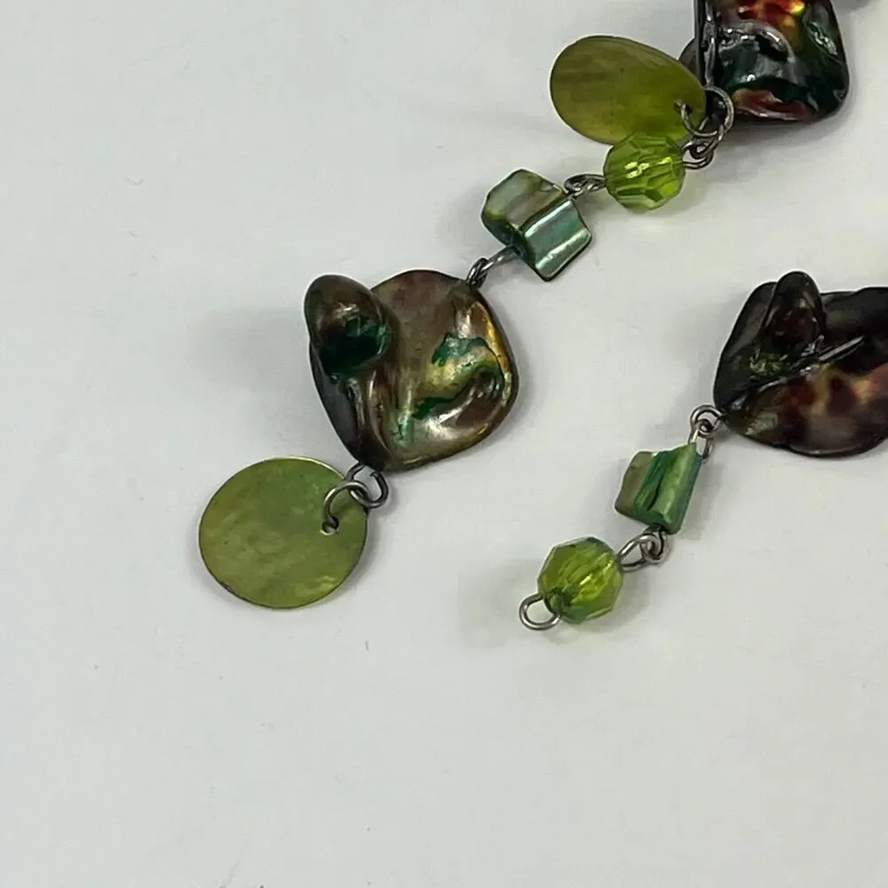 Green Abalone Shell Necklace and Earrings NO CLASP 42